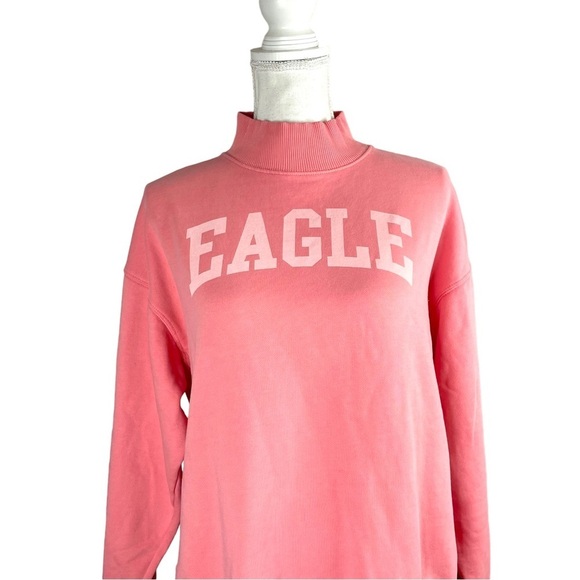 American Eagle Pink Mock-neck Pullover Sweatshirt Collegiate Barbie Casual - Picture 2 of 8